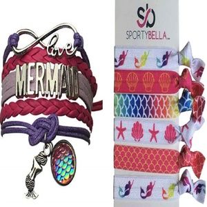 Mermaid Gift Charm Bracelet and Hair Tie Set